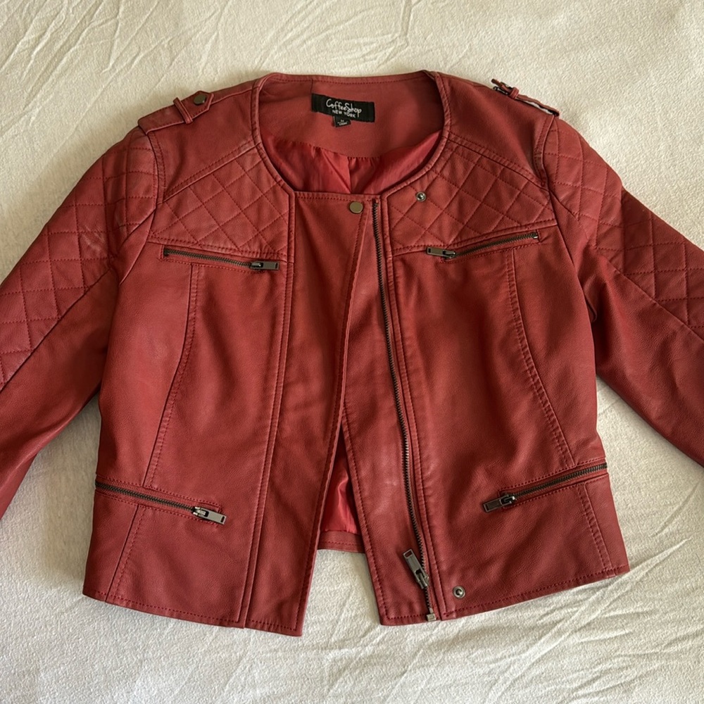 Coffee Shop Burnt Red Leather Moto Jacket size Medium